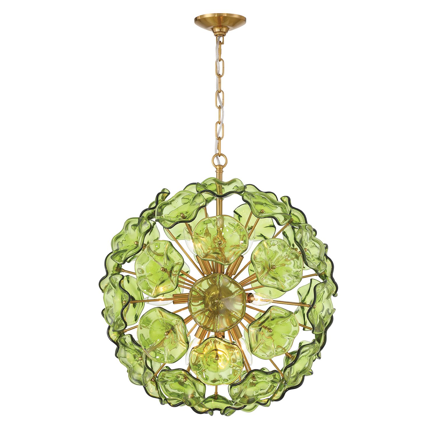 Image 3 Esme 22 1/2"W Brass and Green Glass 9-Light Sputnik Pendant more views