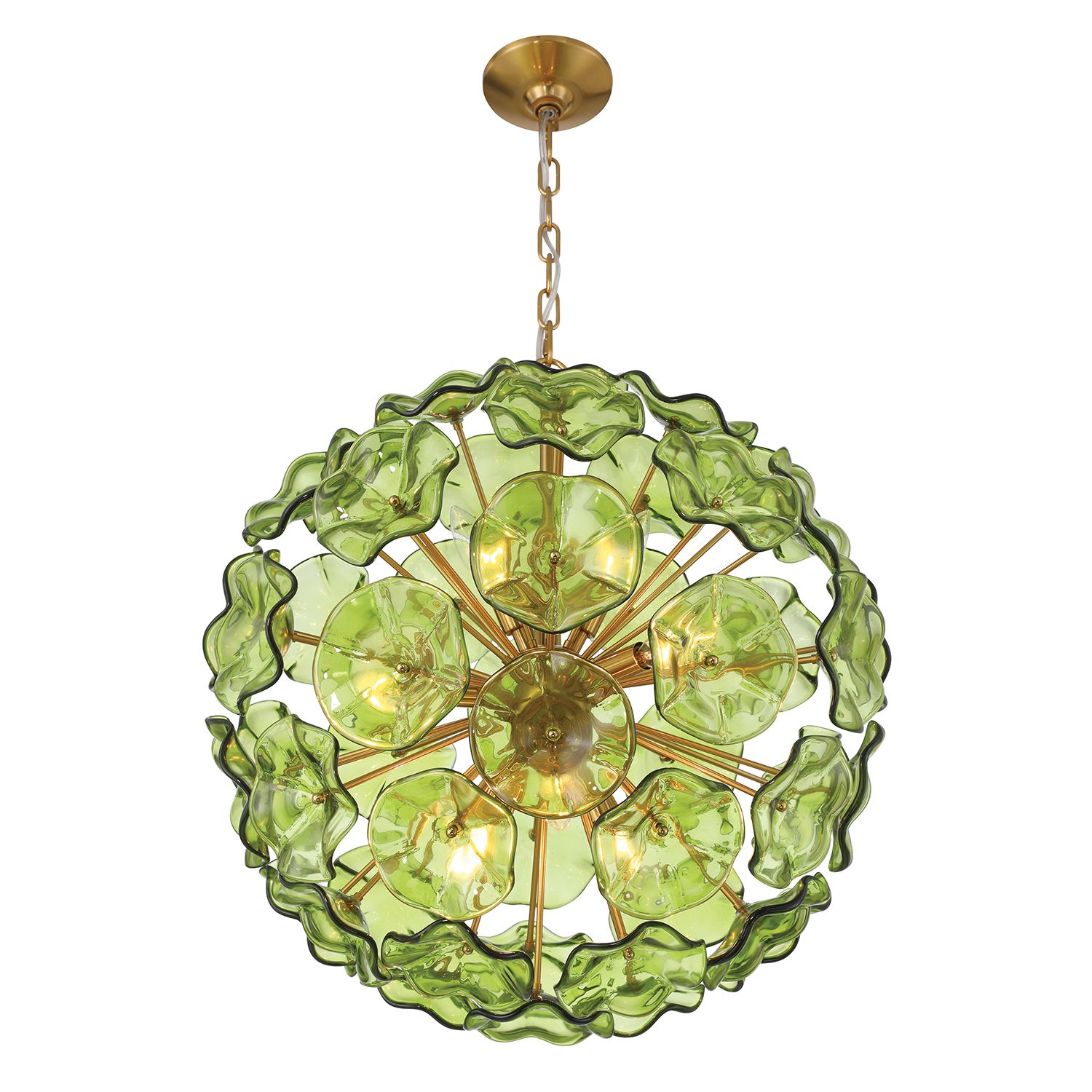 Image 4 Esme 22 1/2"W Brass and Green Glass 9-Light Sputnik Pendant more views