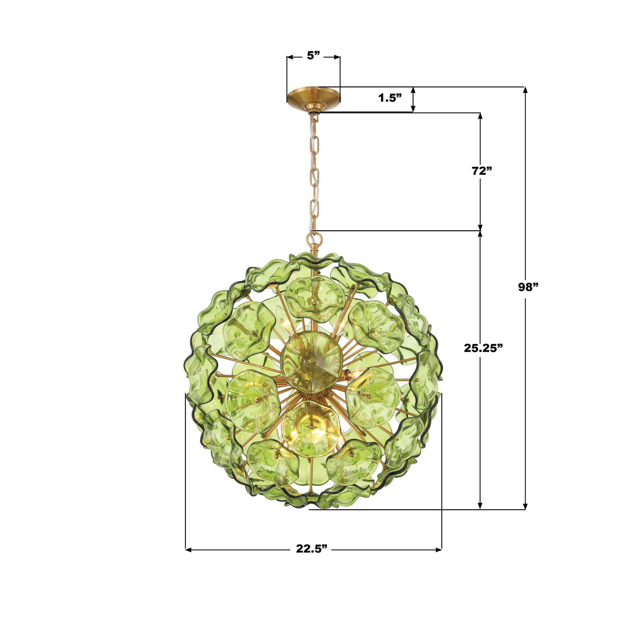 Image 7 Esme 22 1/2"W Brass and Green Glass 9-Light Sputnik Pendant more views