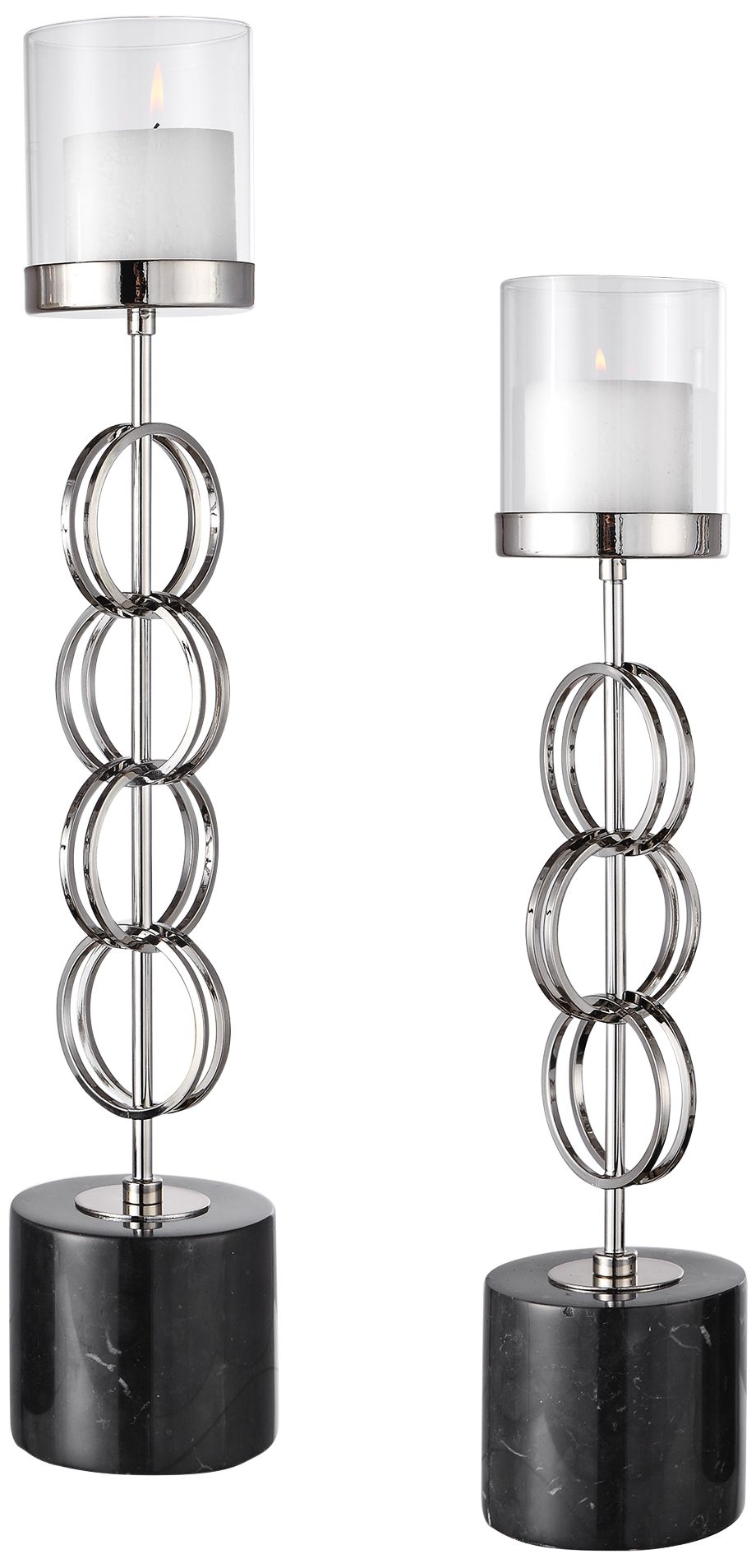 Esme Nickel Stacked Ring Pillar Candle Holders Set of 2