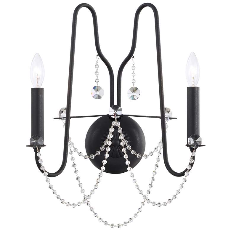 Image 1 Esmery 16.5"H x 12.5"W 2-Light Crystal Wall Sconce in Ferro Black