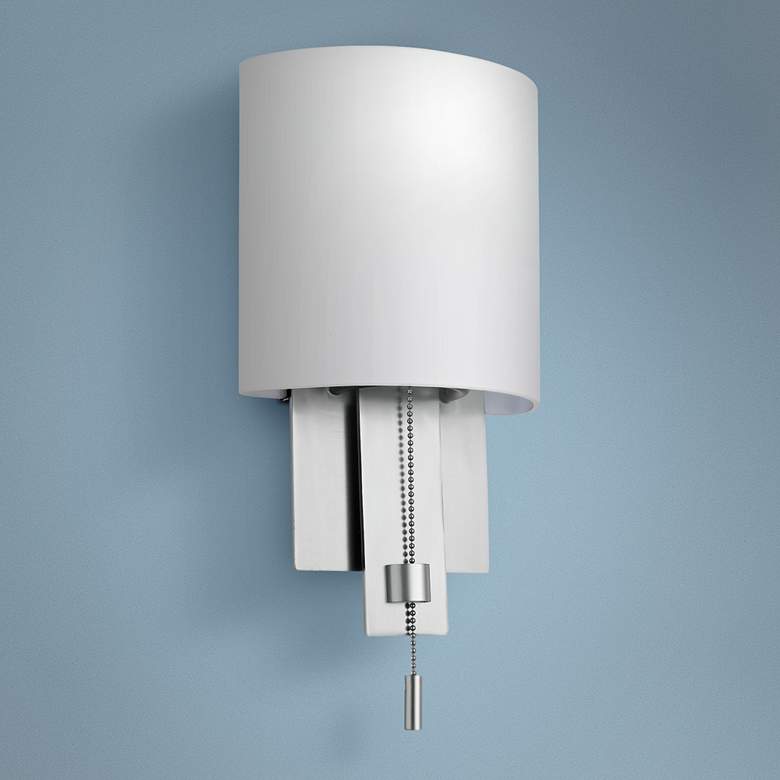 Image 1 Espille White Cased Glass 13" High Satin Nickel Sconce