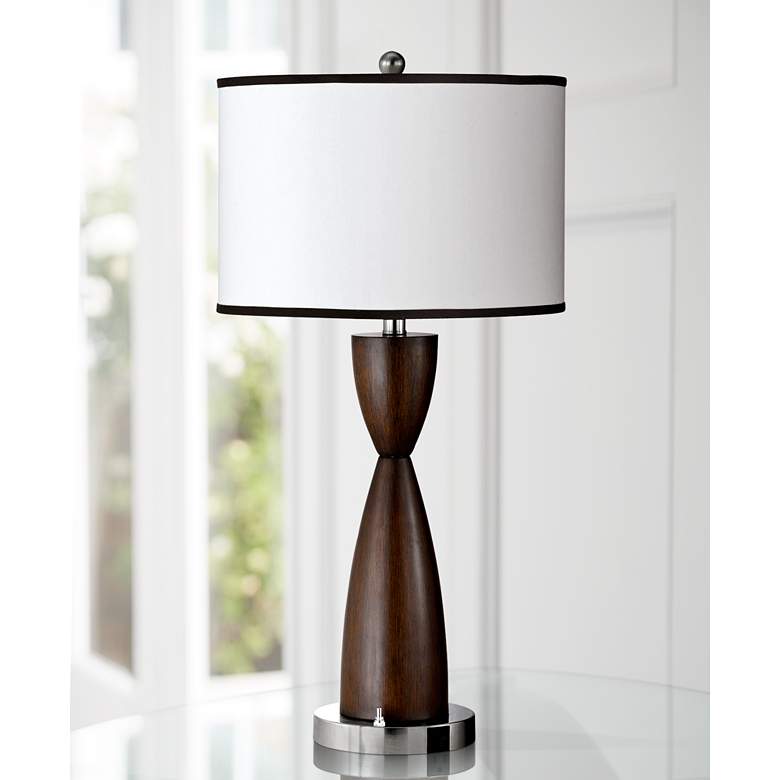 Image 1 Espresso Faux Wood Hourglass Table Lamp