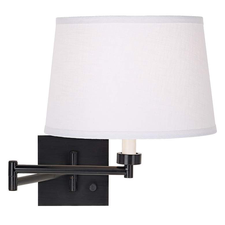 Espresso with White Linen Shade Swing Arm Wall Lamp more views