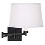 Espresso with White Linen Shade Swing Arm Wall Lamp in scene