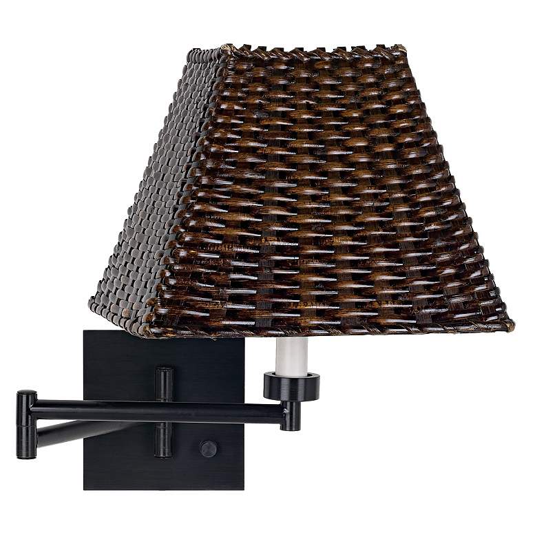 Image 1 Espresso with Wicker Square Shade Swing Arm Wall Lamp
