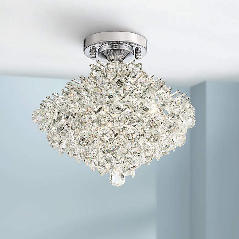 Image 1 Essa 12 inch Wide Chrome and Crystal 3-Light Ceiling Light