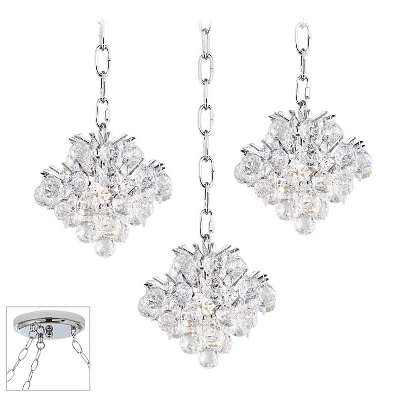 Essa Three 8&quot; Wide Chrome and Crystal Multi-Light Swag Chandelier
