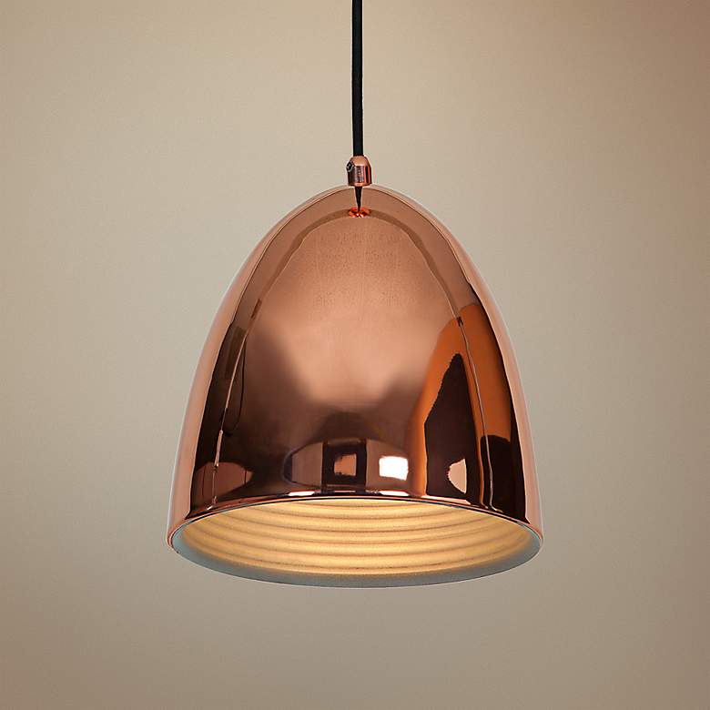 Image 1 Essence 8 inch Wide Shiny Copper Dome 1-Light Mini Pendant
