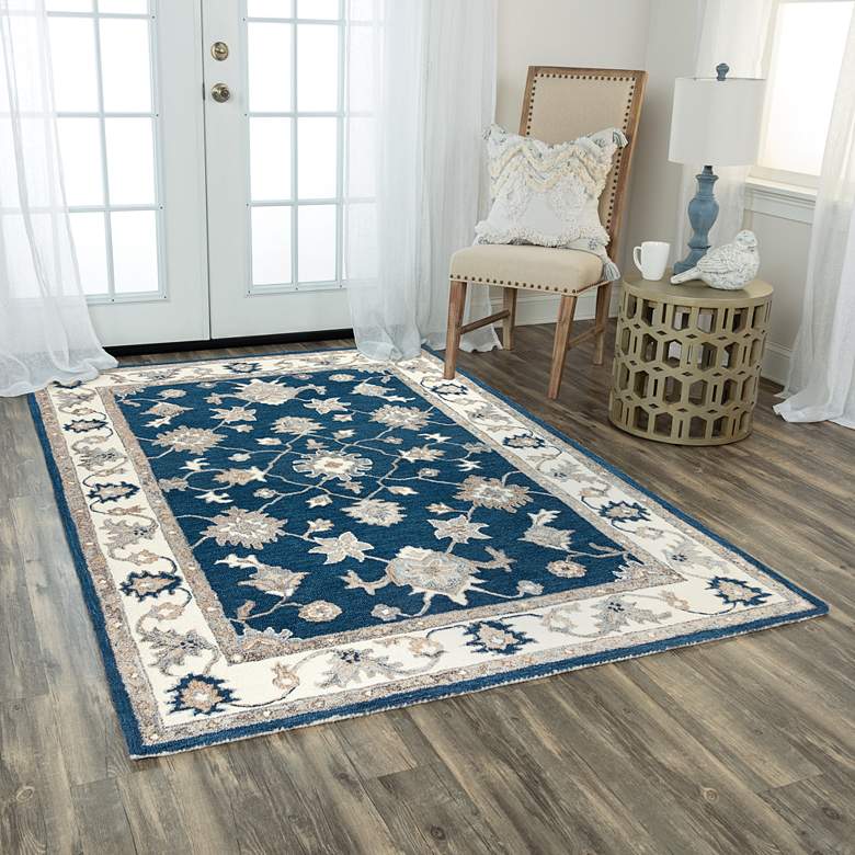 Image 1 Essence ESS105 5'x7'6" Navy and Gray Classical Area Rug