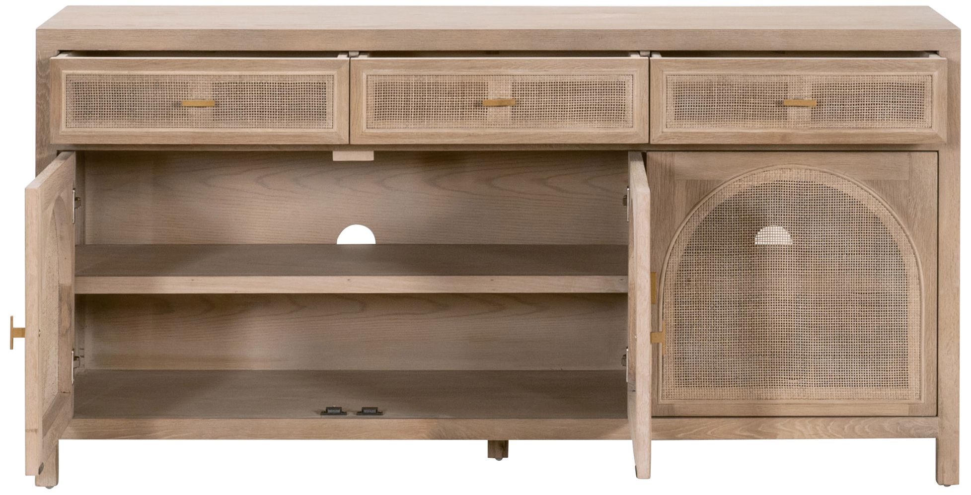 Image 7 Essentials for Living Cane 63" Smoke Gray Oak Wood 3-Door Media Sidebo more views