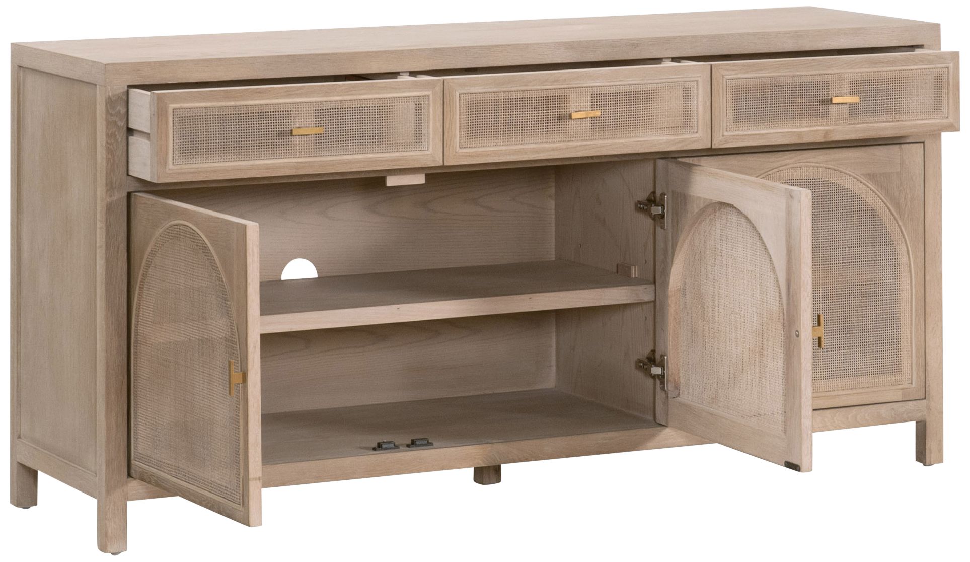 Essentials for Living Cane 63" Smoke Gray Oak Wood 3-Door Media Sidebo