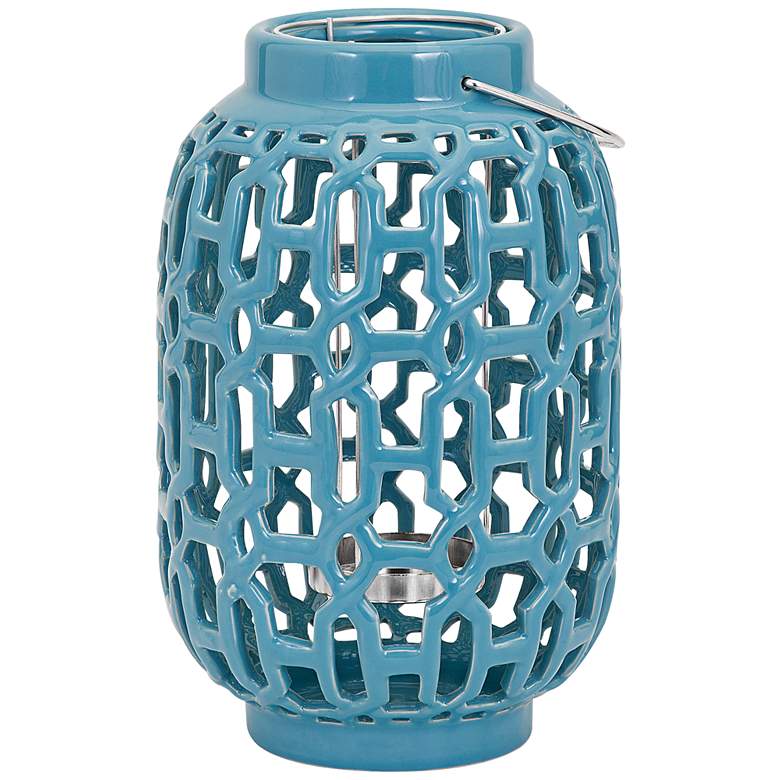 Image 1 Essentials Reflective Blue Large Ceramic Lantern