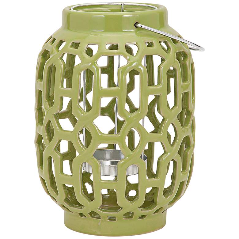 Image 1 Essentials Reflective Green Small Ceramic Lantern