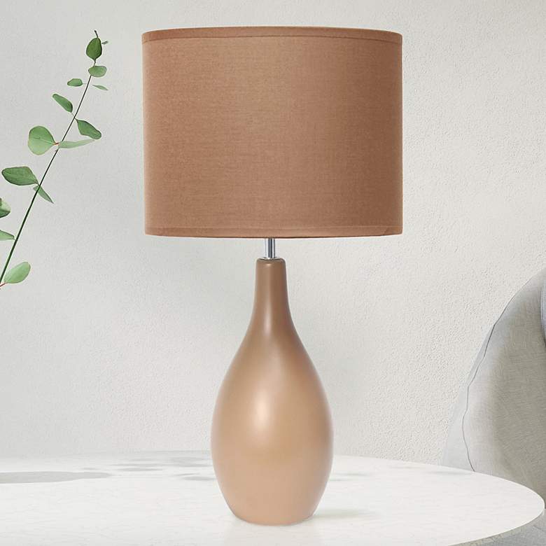 Image 1 Essentix 18 1/2 inchH Light Brown Ceramic Accent Table Desk Lamp