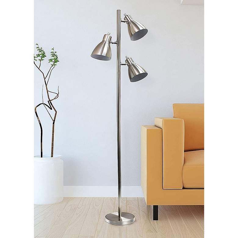Image 1 Essentix 64" High Brushed Nickel Adjustable 3-Light Tree Floor Lamp