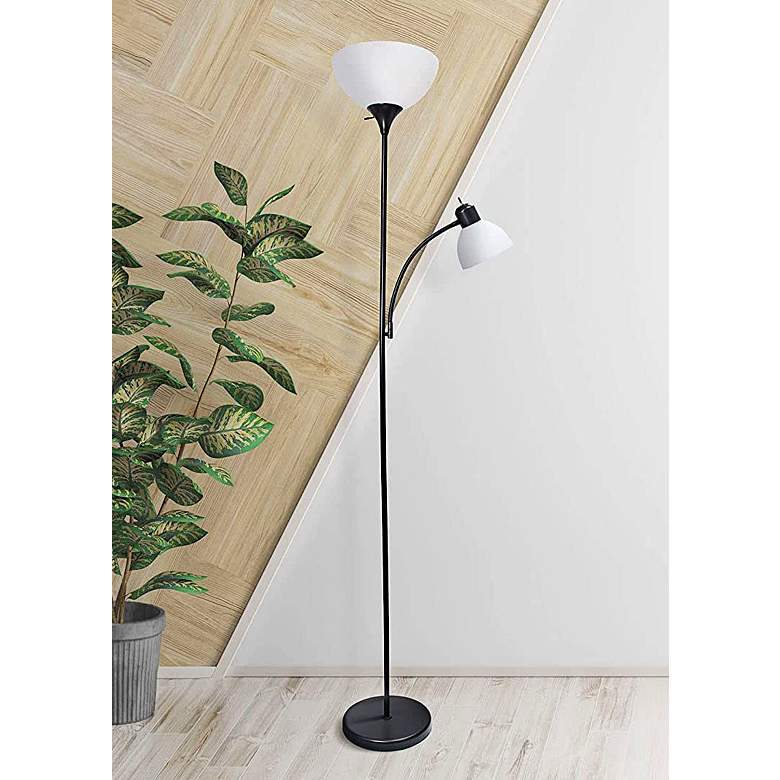 Image 1 Essentix 71 1/2 inch Black 2-Light Torchiere Floor Lamp