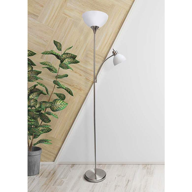 Image 1 Essentix 74 1/2" High Brushed Nickel 2-Light Torchiere Floor Lamp