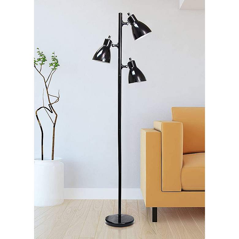 Image 1 Essentix Black Adjustable 3-Light Tree Floor Lamp