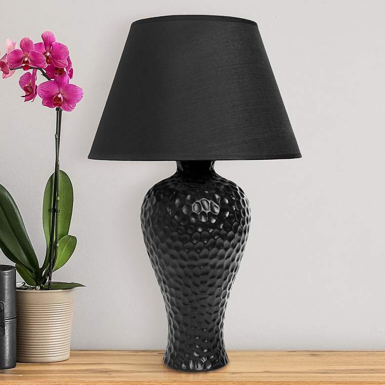 Image 1 Essentix Black Imprint Ceramic Accent Table Desk Lamp