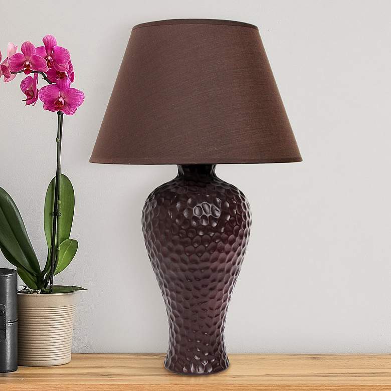 Image 1 Essentix Brown Imprint Ceramic Accent Table Desk Lamp