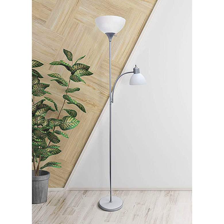 Image 1 Essentix Silver 2-Light Torchiere Floor Lamp