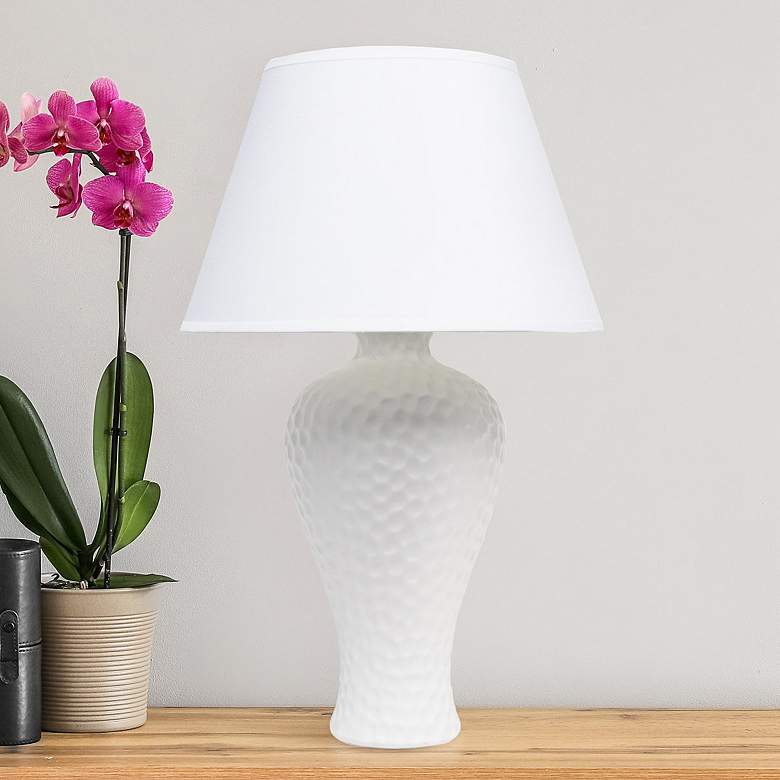 Image 1 Essentix White Imprint Ceramic Accent Table Desk Lamp