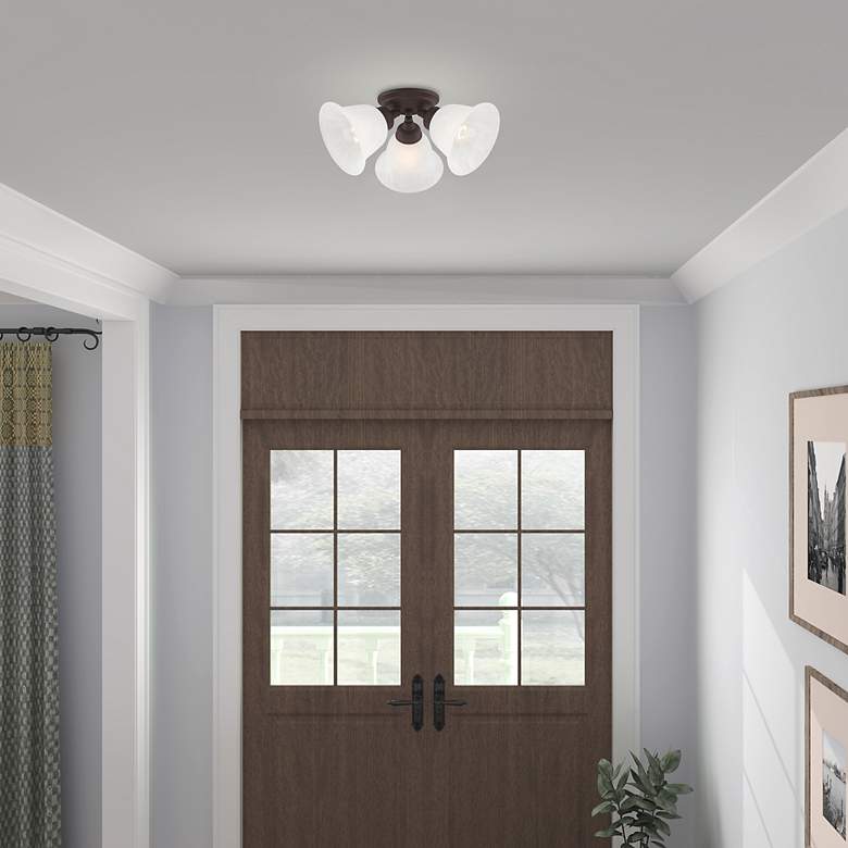 Image 6 Essex 14.5-in W Bronze Alabaster Glass Semi-Flush Mount Light more views