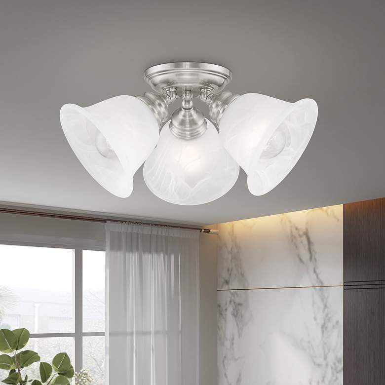 Image 1 Essex 14.5-in W Brushed Nickel Alabaster Glass Semi-Flush Mount Light