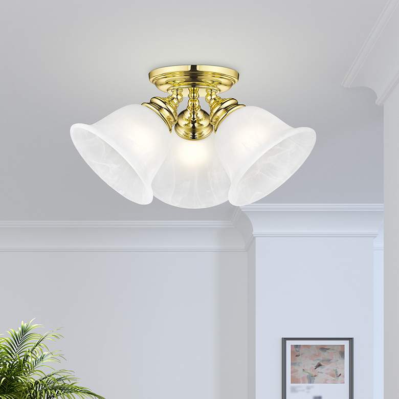 Image 1 Essex 14.5-in W Polished Brass Alabaster Glass Semi-Flush Mount Light