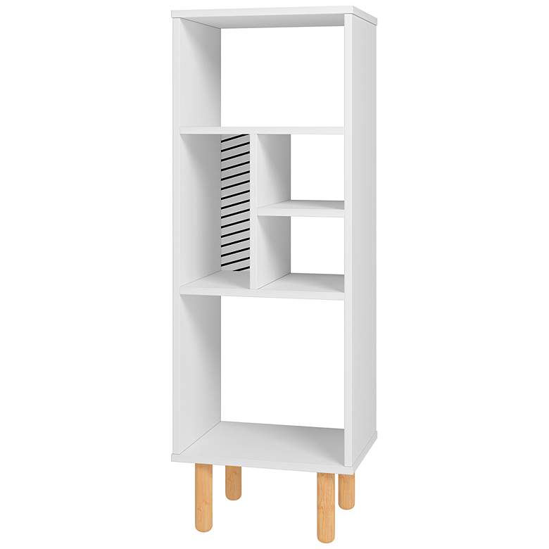 Image 2 Essex 15 inch Wide White and Zebra Wood 5-Shelf Bookcase