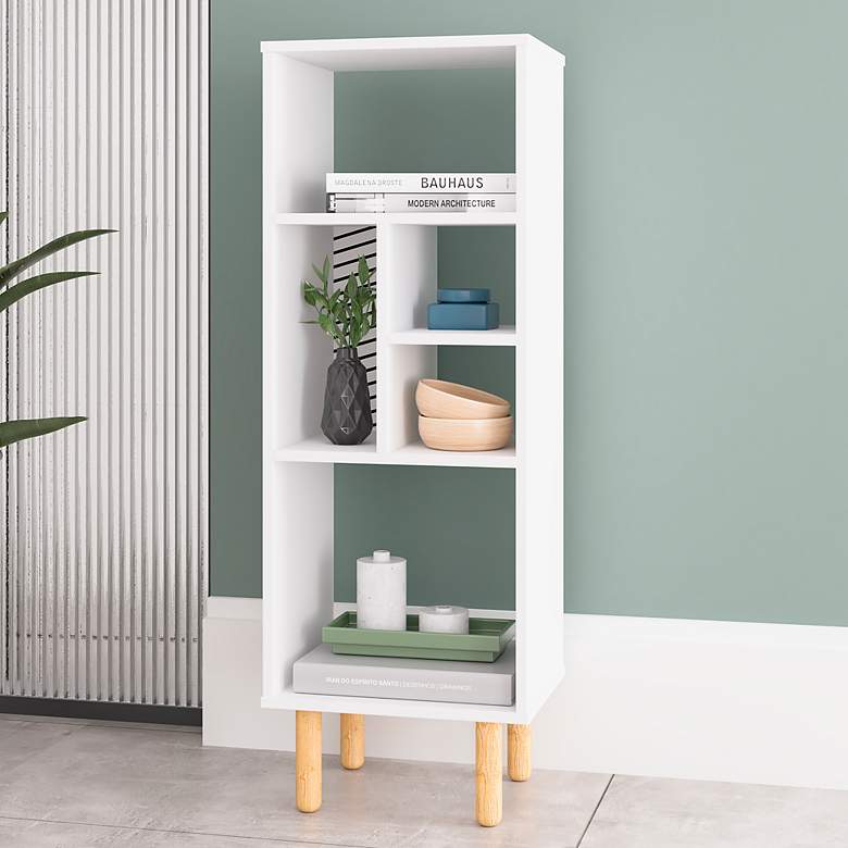 Image 1 Essex 15" Wide White and Zebra Wood 5-Shelf Bookcase