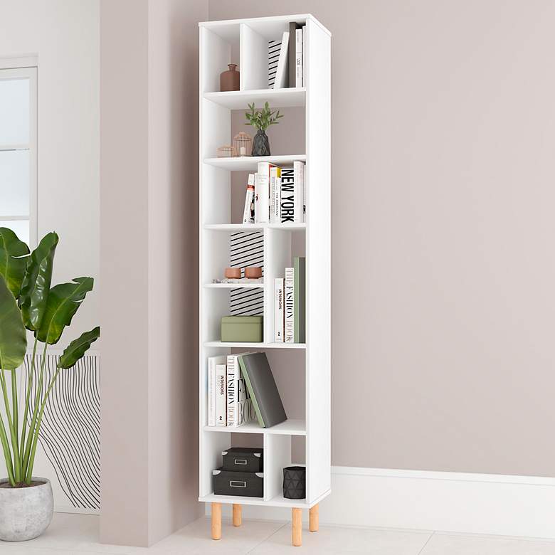 Image 1 Essex 17 1/2 inch Wide White and Zebra Wood 10-Shelf Bookcase