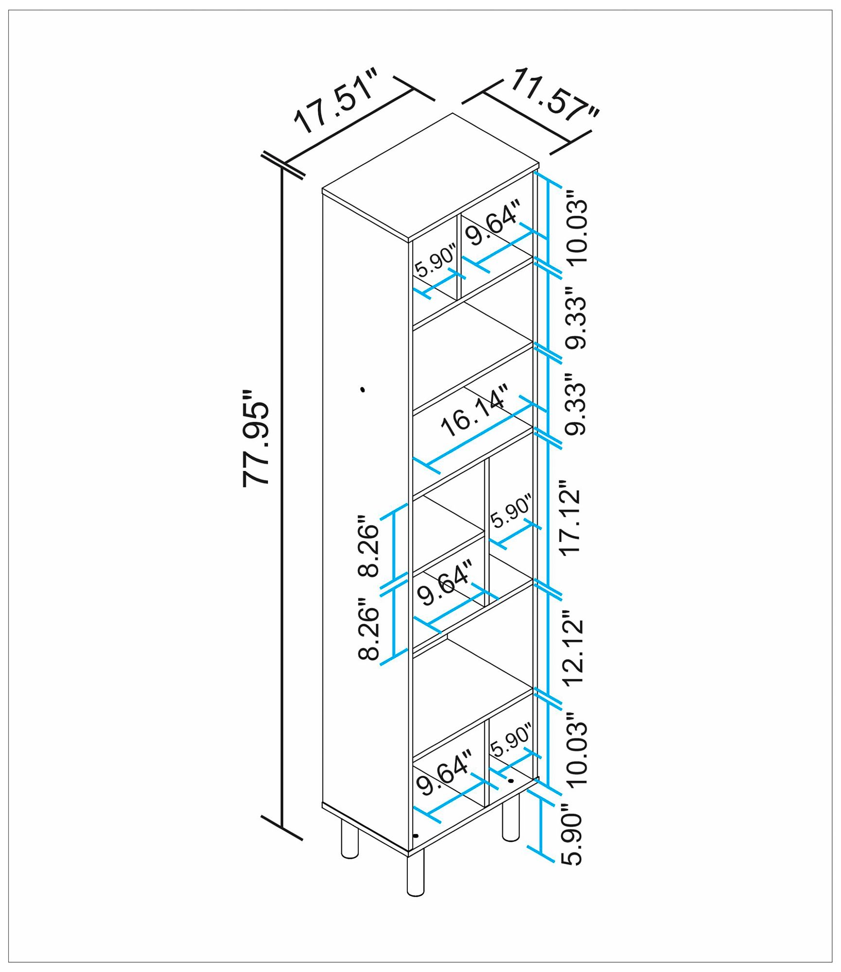 Essex 17 1/2" Wide White and Zebra Wood 10Shelf Bookcase 662H2