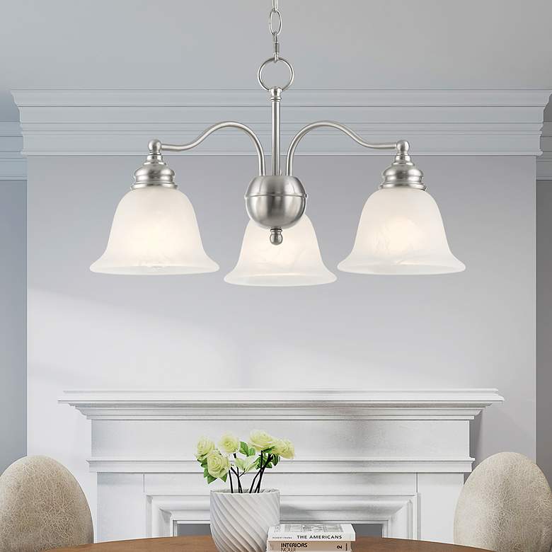 Image 1 Essex 20-in 3-Light Brushed Nickel Alabaster Glass Shaded Chandelier