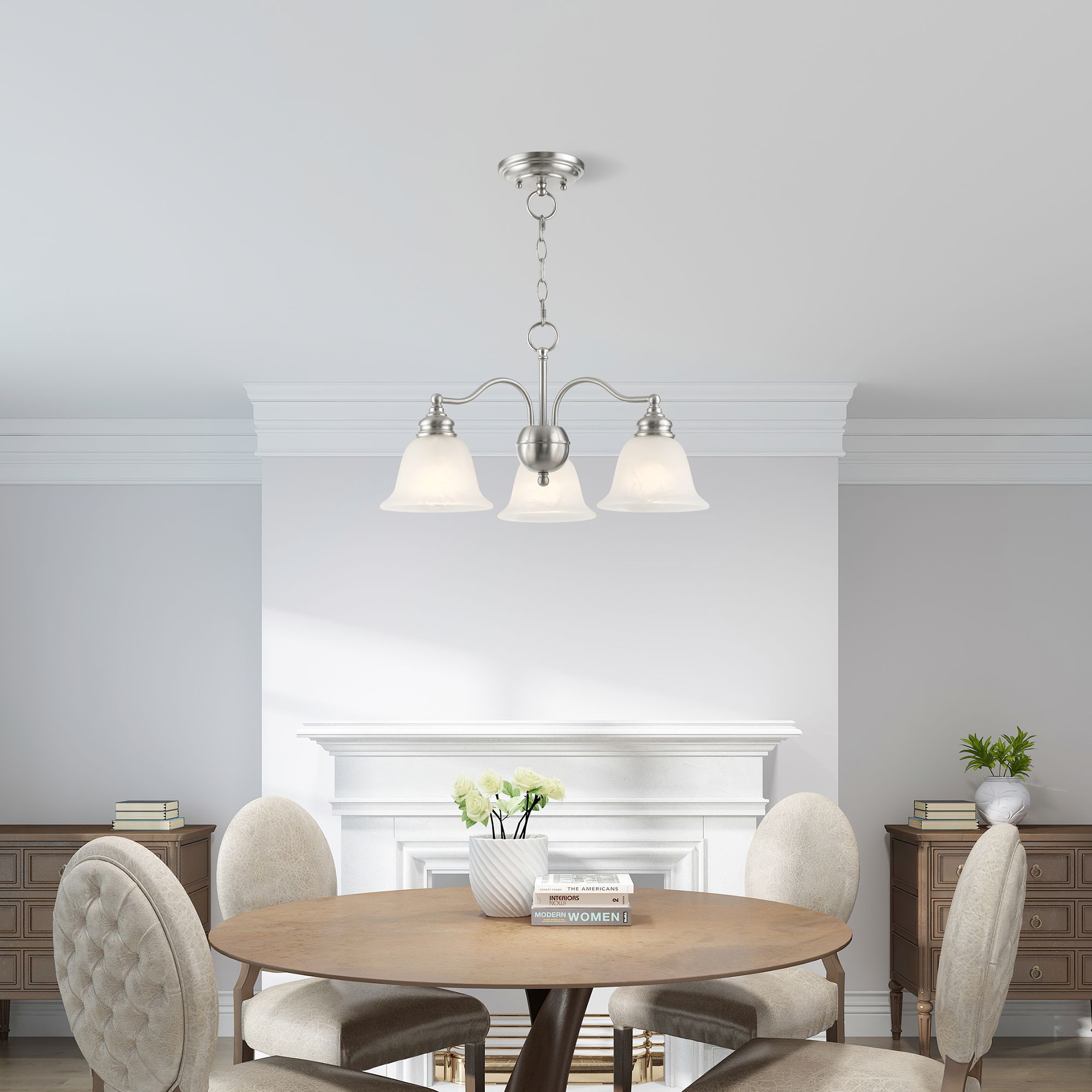 Essex 20-in 3-Light Brushed Nickel Alabaster Glass Shaded Chandelier