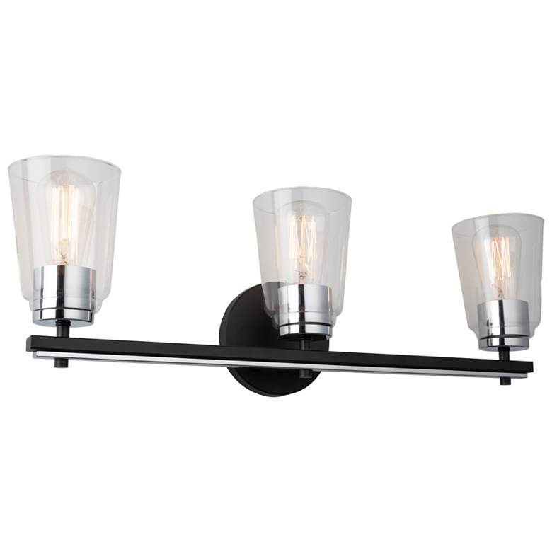 Image 1 Essex 25" Wide 3-Light Black Bathroom Vanity With Clear Glass Shade