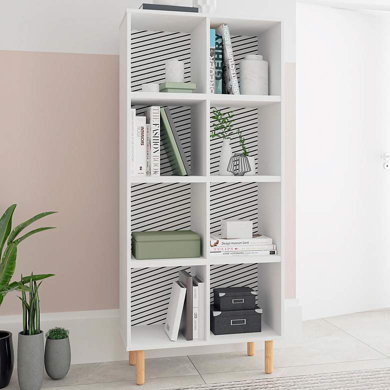 Image 1 Essex 26 1/2" Wide White and Zebra Wood 8-Shelf Bookcase