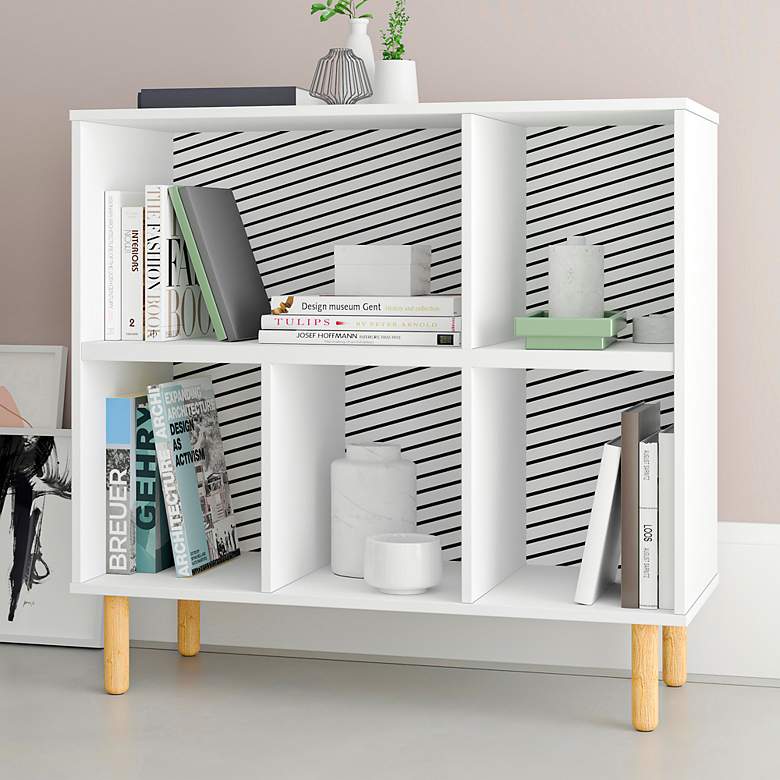 Image 1 Essex 35 1/2 inch Wide White and Zebra Wood 5-Shelf Low Bookcase