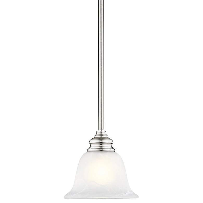 Image 2 Essex 6.25-in Brushed Nickel Mini Alabaster Glass Bell Pendant