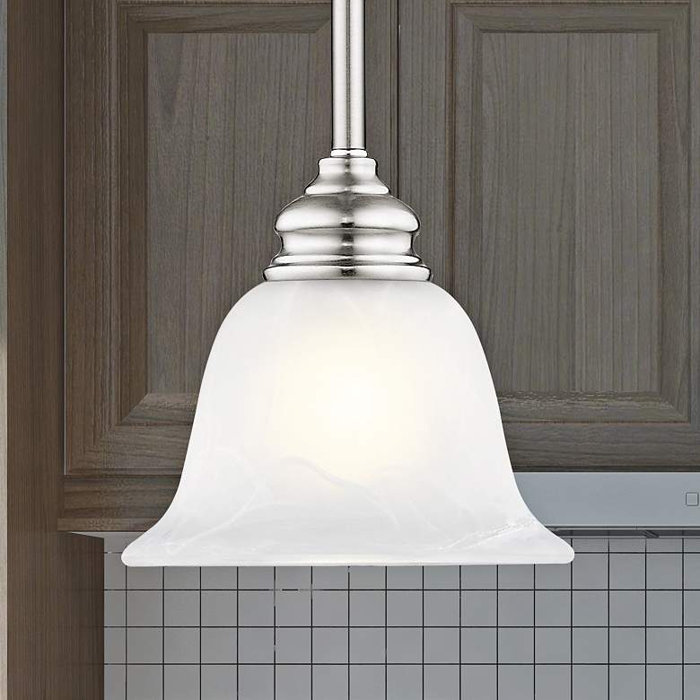 Image 1 Essex 6.25-in Brushed Nickel Mini Alabaster Glass Bell Pendant