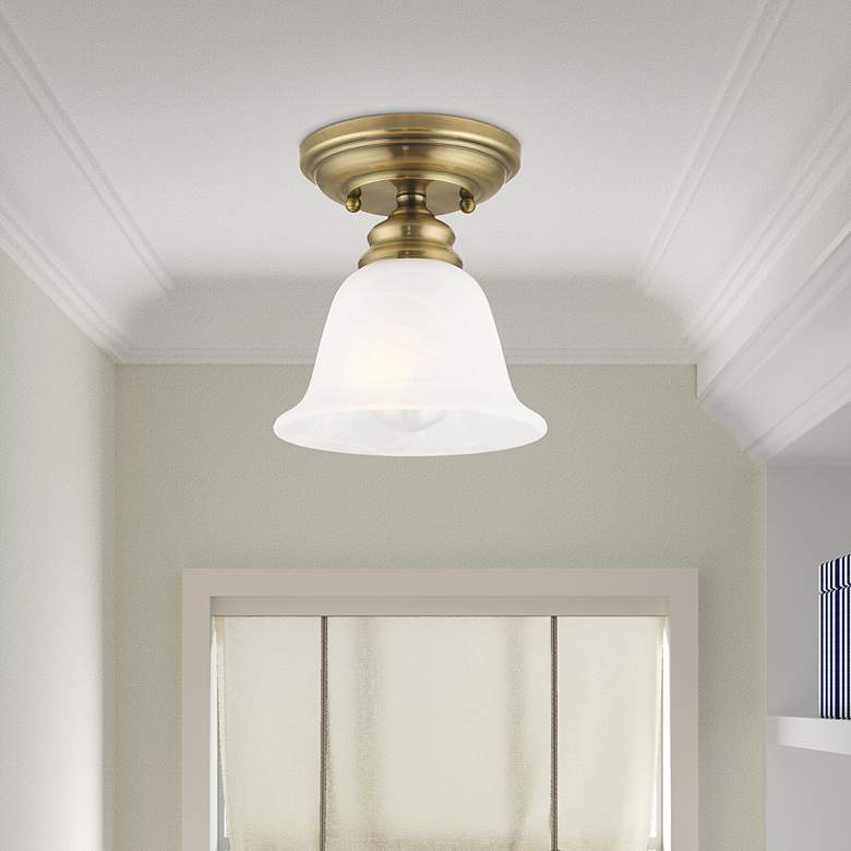 Image 1 Essex 6.25-in W Antique Brass Alabaster Glass Semi-Flush Mount Light