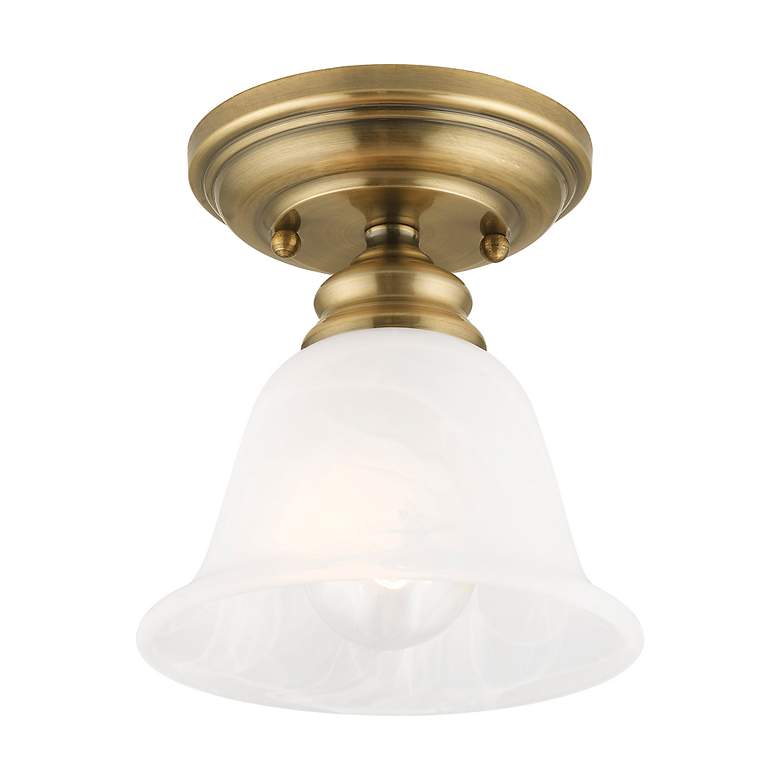 Image 5 Essex 6.25-in W Antique Brass Alabaster Glass Semi-Flush Mount Light more views