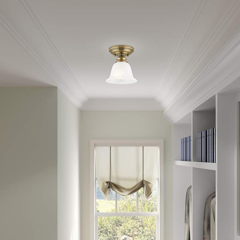 Image 6 Essex 6.25-in W Antique Brass Alabaster Glass Semi-Flush Mount Light more views