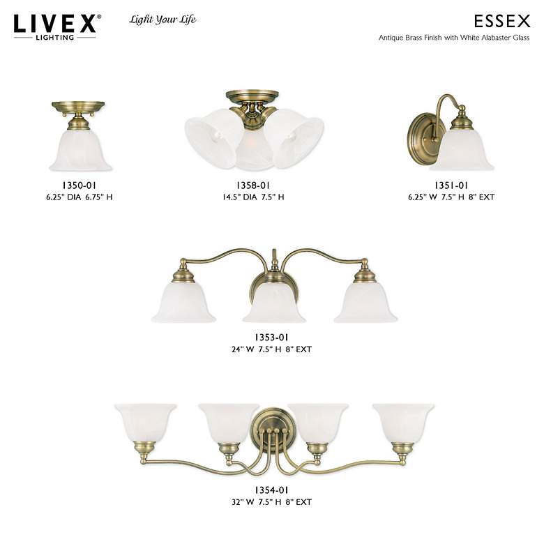Image 7 Essex 6.25-in W Antique Brass Alabaster Glass Semi-Flush Mount Light more views