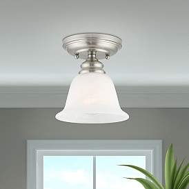 Image1 of Essex 6.25-in W Brushed Nickel Alabaster Glass Semi-Flush Mount Light