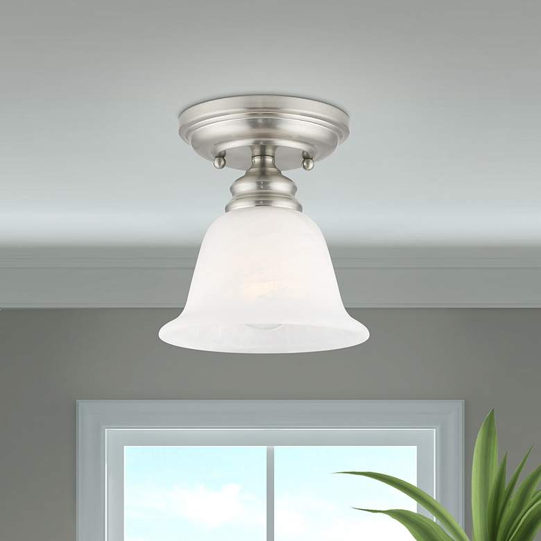 Image 1 Essex 6.25-in W Brushed Nickel Alabaster Glass Semi-Flush Mount Light