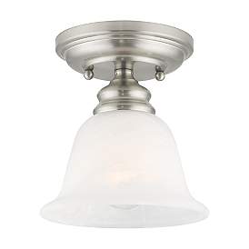 Image4 of Essex 6.25-in W Brushed Nickel Alabaster Glass Semi-Flush Mount Light more views