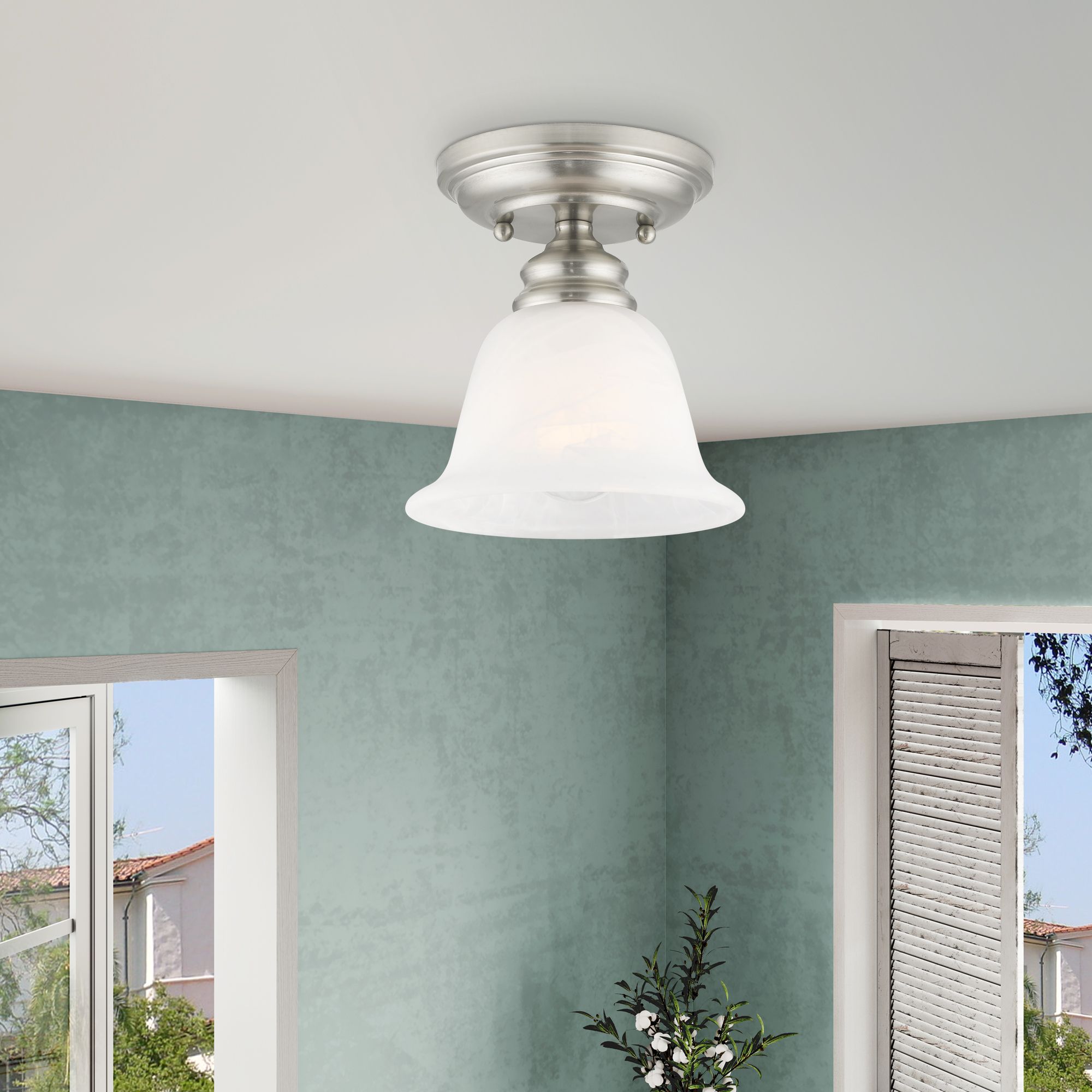 Essex 6.25-in W Brushed Nickel Alabaster Glass Semi-Flush Mount Light