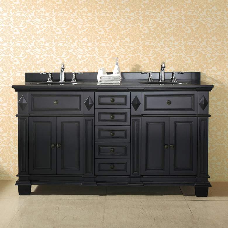 Image 1 Essex 60" Wide Antique Black 4-Door Double Sink Vanity